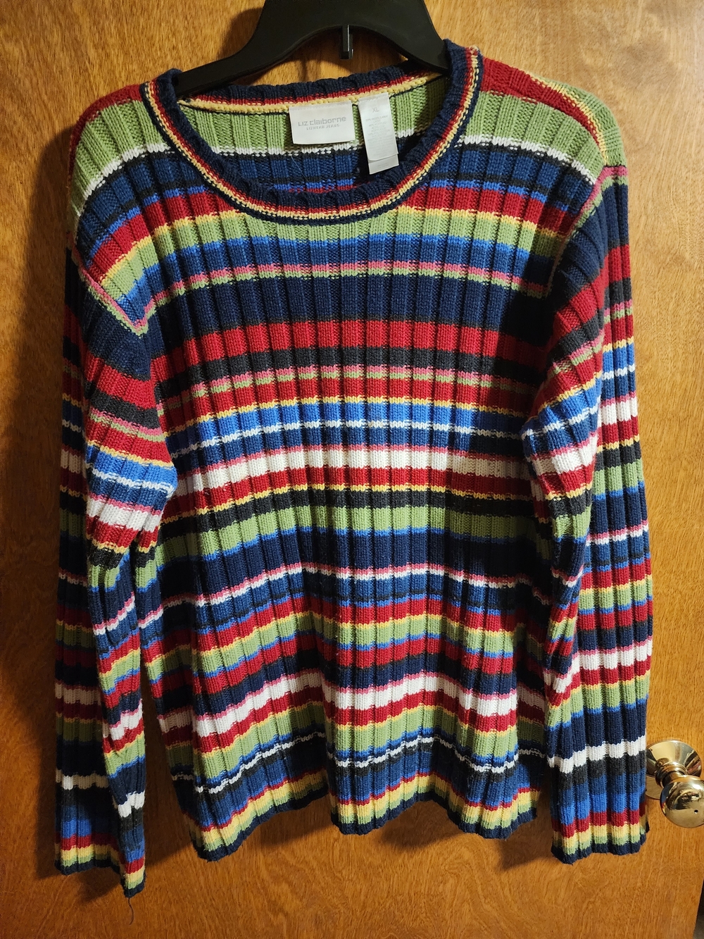 Vintage 90s Liz Claiborne Striped Wool Blend Ribbed Knit Sweater XL